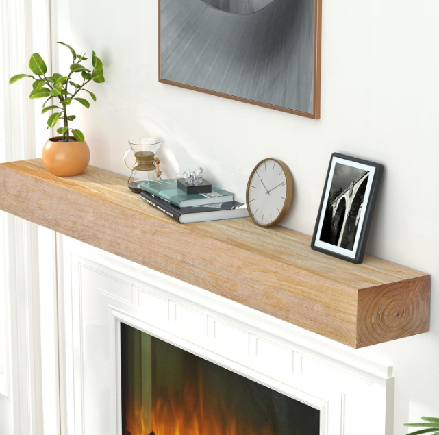 Fireplace Mantel,60" Wood Floating Fireplace Shelves,Wall Mounted Wooden Display Shelving,Handcrafted Wood Brack,Natural Mantels Over Fireplace | 60" x 8" x 5"-Aged Oak
