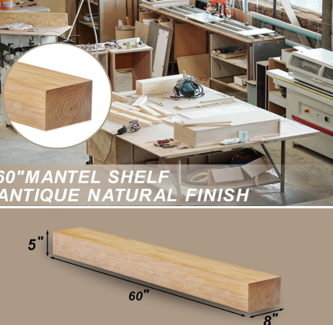 Fireplace Mantel,60" Wood Floating Fireplace Shelves,Wall Mounted Wooden Display Shelving,Handcrafted Wood Brack,Natural Mantels Over Fireplace | 60" x 8" x 5"-Aged Oak