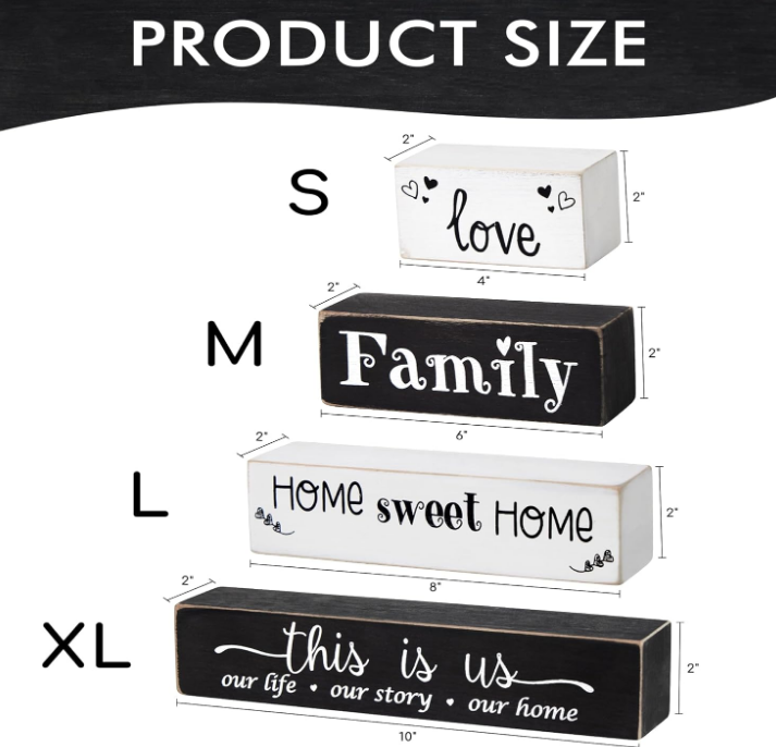 4 Pieces Farmhouse Wood Stacking Blocks for Home Living Room Bedroom Table Decor, Rustic Love/Family/Home Sweet Home/This Is Us Wooden Sign Decorations for Coffee Tabletop, Mantel, Shelf Decor