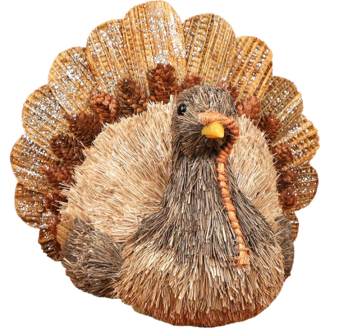 Thanksgiving Turkey Decorations Indoor, Sisal Turkey Figurines Home Centerpiece Decor Handmade Large Turkey for Table Office Mantel Decor Fall Harvest Gifts