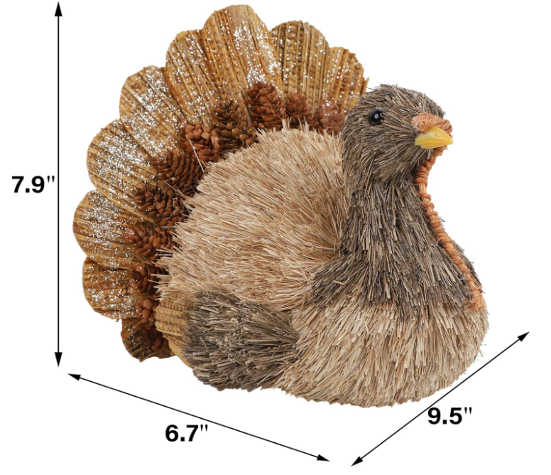 Thanksgiving Turkey Decorations Indoor, Sisal Turkey Figurines Home Centerpiece Decor Handmade Large Turkey for Table Office Mantel Decor Fall Harvest Gifts