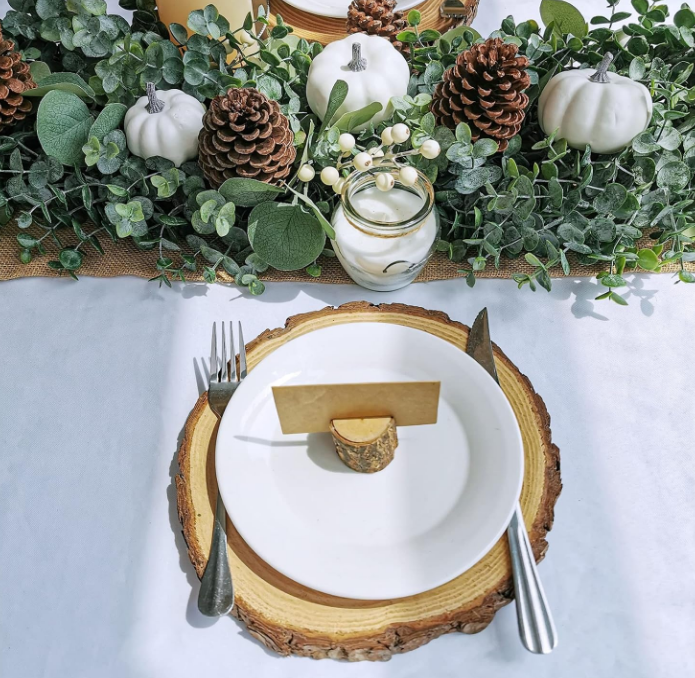 Fall White Pumpkin Garland Artificial Eucalyptus Garland with Pumpkins Pinecones Berries Fall Garland 5.9' L Farmhouse Wedding Arch Backdrop Thanksgiving Mantel Table Runner Centerpiece Decor