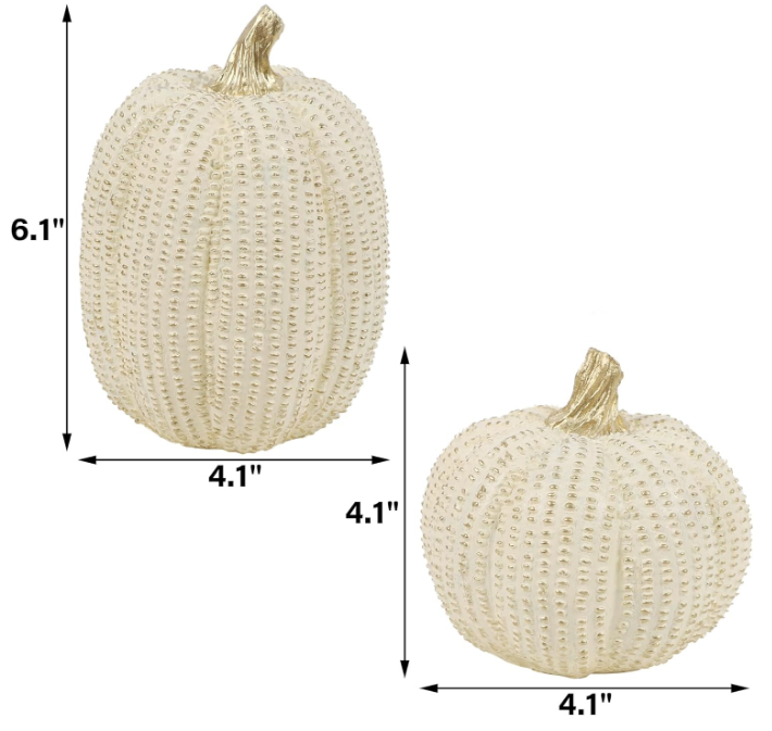 2 Pack White Pumpkins Elegant Fall Decor, Mini Resin Pumpkins Thanksgiving Decorations, Gold Glitter Pumpkin Fake Figurine Fall Centerpiece Table Decoration for Home Kitchen Mantel Wedding