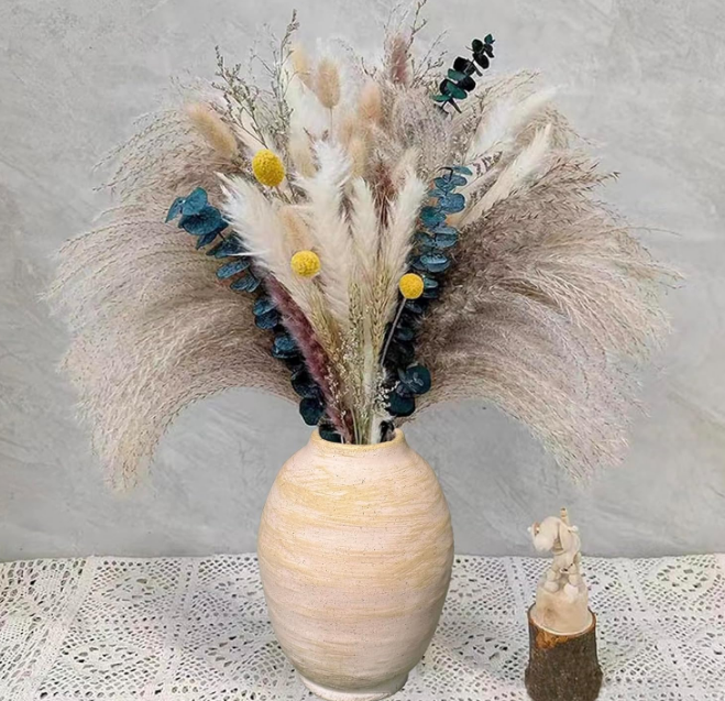 Rustic Ceramic Farmhouse Flower Vase - Boho Ceramic Vase Terra Cotta Pottery Vase for Home Decor, Table, Living Room Decoration, Shelf Decor, Mantel Decorative
