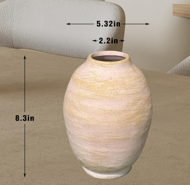 Rustic Ceramic Farmhouse Flower Vase - Boho Ceramic Vase Terra Cotta Pottery Vase for Home Decor, Table, Living Room Decoration, Shelf Decor, Mantel Decorative