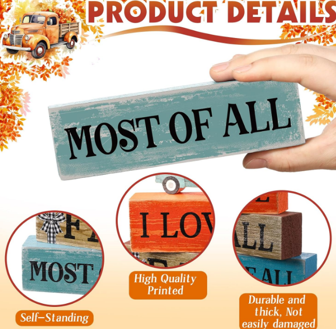 4 Pcs Fall Decor Fall Tiered Tray Decorations Hello Fall Truck Decor Autumn Tabletop Decor Rustic Wood Block Sign Gift Thanksgiving Centerpiece for Autumn Table Mantel Decor