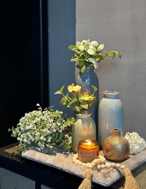 Ceramic Vase Set of 3, Small Vase for Modern Farmhouse Decoration, Living Room Accents & Dining Table Centerpieces,Idea Bookshelf Décor, Mantel and Entrance Decorative-Multicolor
