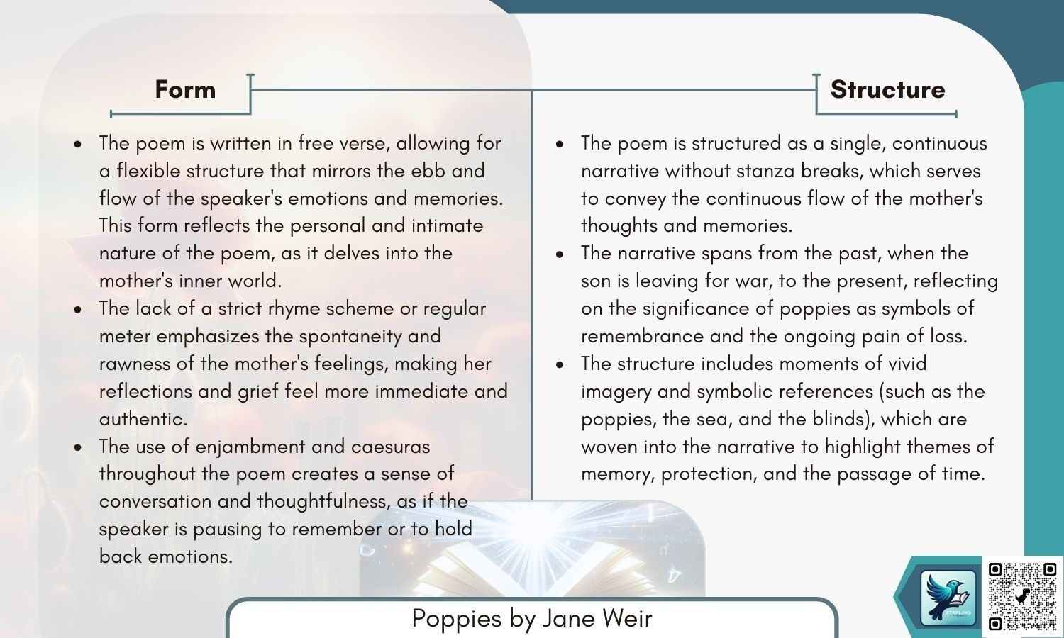 Grade 9 Breakdown for Each Poem in Power and Conflict. Form & Structure