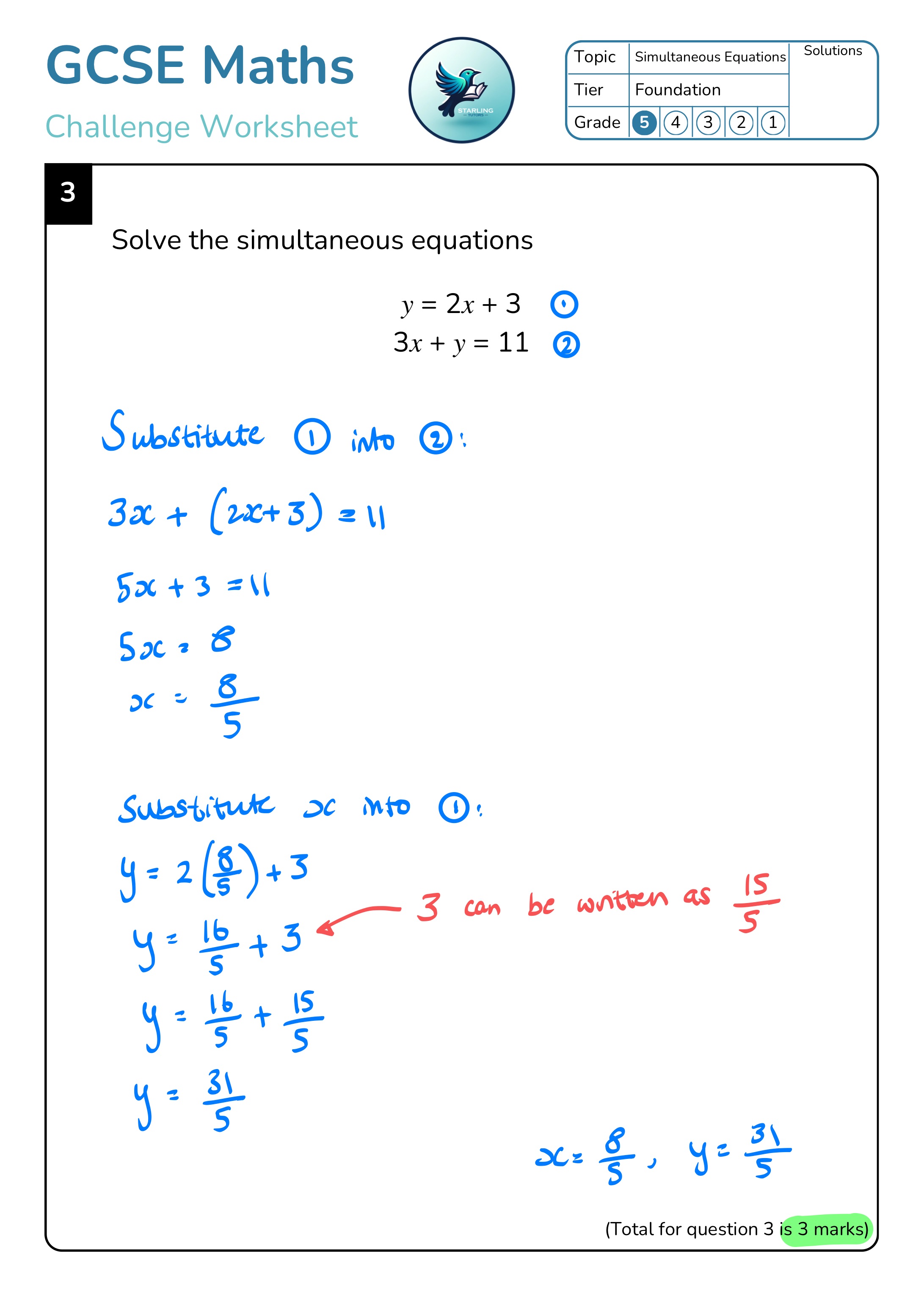 GCSE Maths: Simultaneous Equations