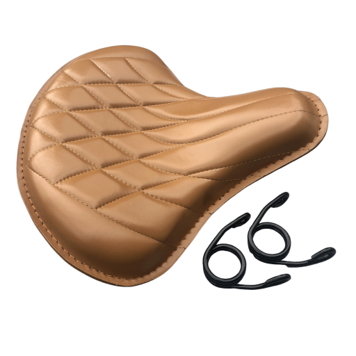Harley Tractor Style Solo Seat Genuine Tan Leather Honda Bobber Chopper Yamaha