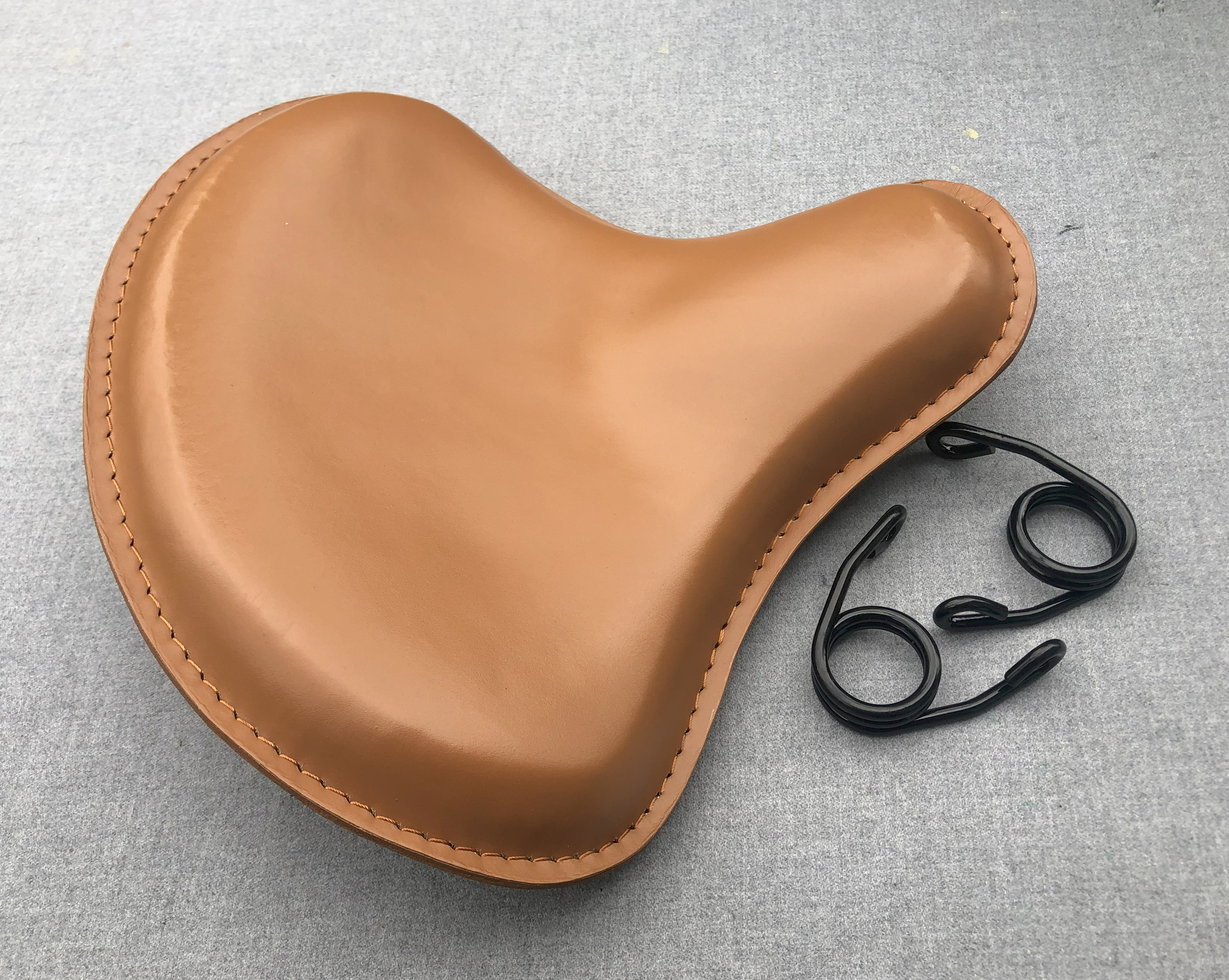 Harley Tractor Style Solo Seat Genuine Tan Leather Honda Bobber Chopper Yamaha