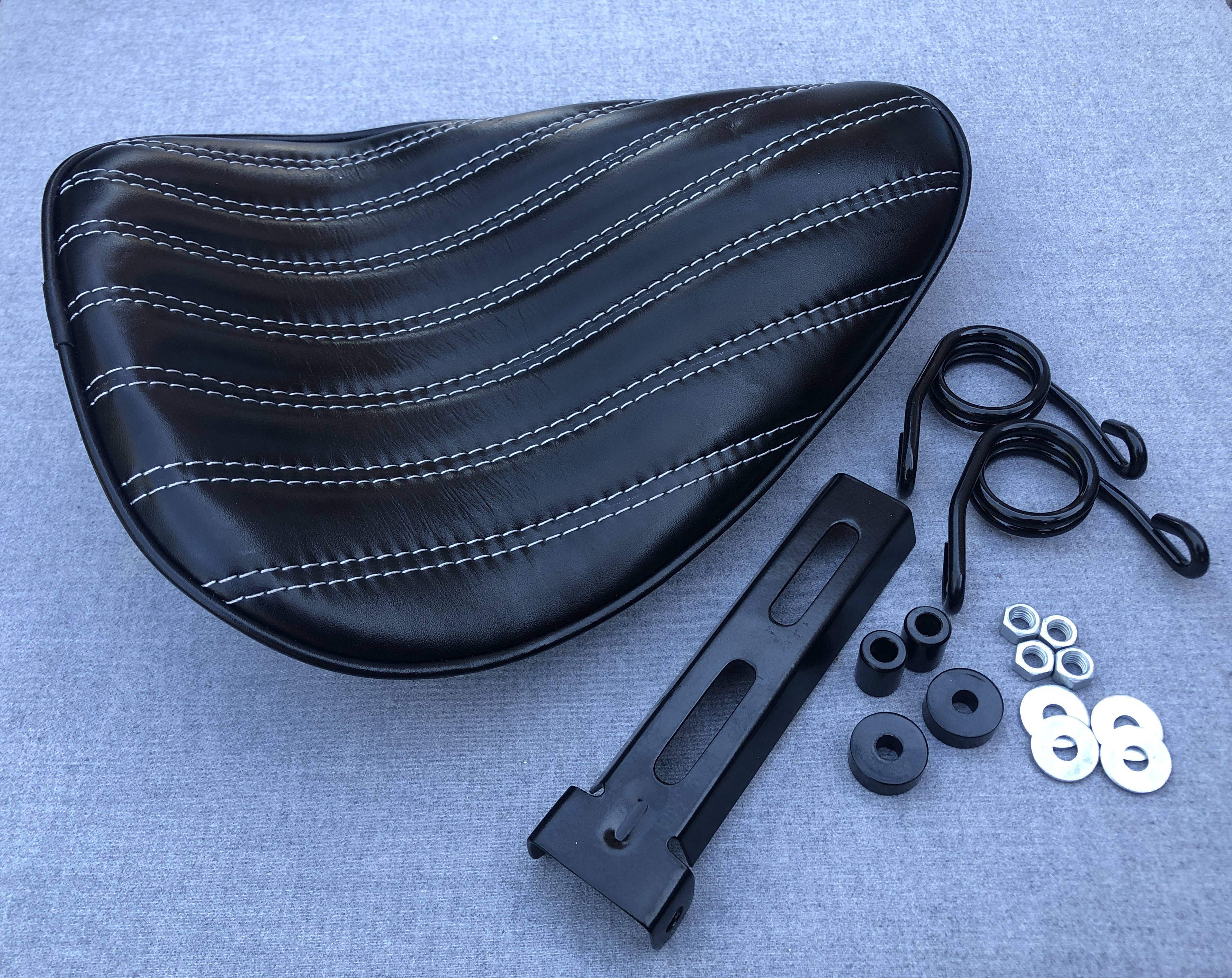 Thin High Back Seat Genuine Leather Harley Yamaha Chopper Bobber Honda with Kit