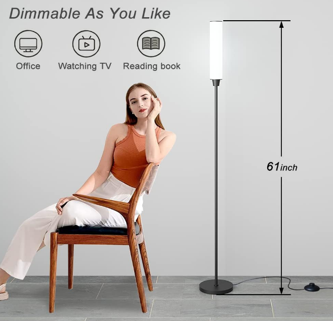 Floor Lamp with Remote Control,Bright Floor Lamps for Living Room/Bedroom/Office, Stepless Adjustable 3000K-6000K Colors and 10-100% Brightness,Standing Light with Foot Switch (Black)