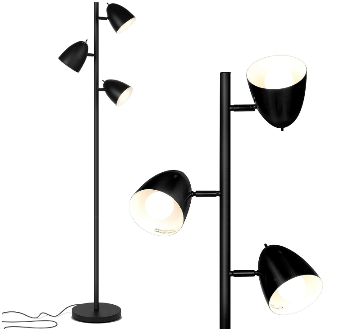 Jacob LED Standing Lamp, Modern Bright Floor Lamps for Living Rooms & Bedrooms, Tall LED Lighting Lamp with Adjustable 3 Light Tree – Classic Black