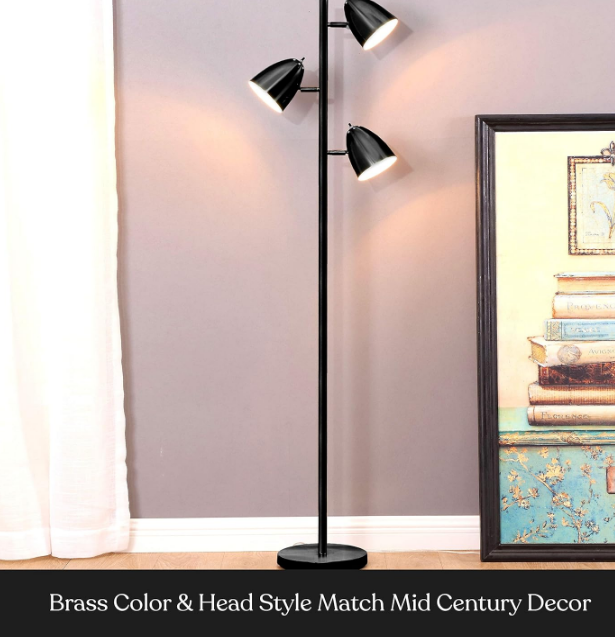 Jacob LED Standing Lamp, Modern Bright Floor Lamps for Living Rooms & Bedrooms, Tall LED Lighting Lamp with Adjustable 3 Light Tree – Classic Black