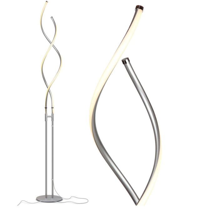 Embrace Dimmable LED Floor Lamp – Modern Spiral Adjustable Standing Lamp for Living Rooms & Offices – 2-in-1 Tall End Table Lamp for Bedroom Reading - Silver