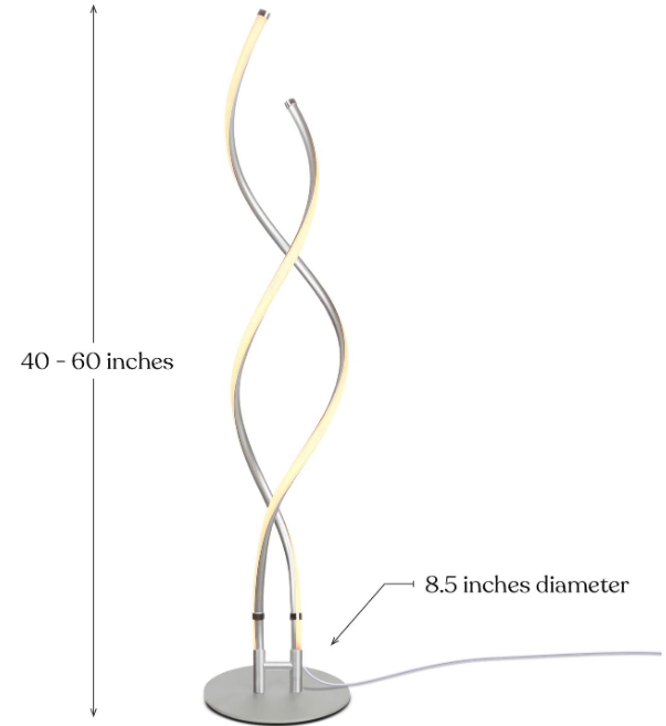 Embrace Dimmable LED Floor Lamp – Modern Spiral Adjustable Standing Lamp for Living Rooms & Offices – 2-in-1 Tall End Table Lamp for Bedroom Reading - Silver