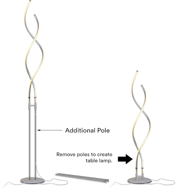 Embrace Dimmable LED Floor Lamp – Modern Spiral Adjustable Standing Lamp for Living Rooms & Offices – 2-in-1 Tall End Table Lamp for Bedroom Reading - Silver
