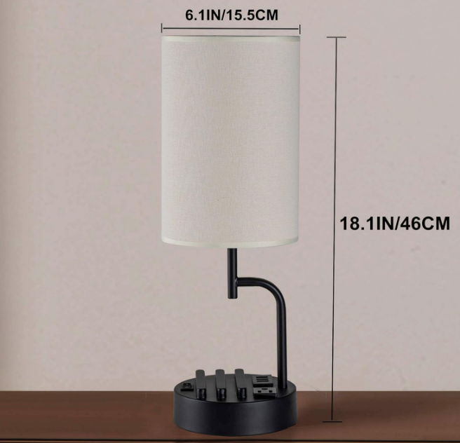 Table Lamp with 3 USB Charging Ports, Modern Desk Lamp with AC Outlet and Phone Stands, Perfect Bedside Lamp for Bedroom, Living Room, Office (Pack of 2), Cream