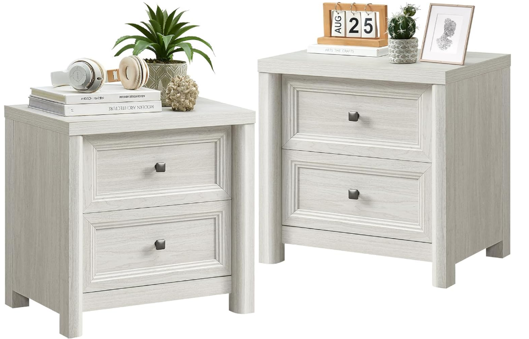 White Night Stands Set of 2, Bedside Tables Nightstands with 2 Drawers Storage, 22.8 Large Rustic Wood Night Stand, Bed Side Table for Bedroom Living Room Sofa Couch Office