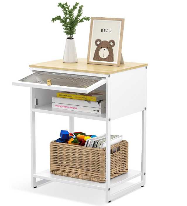 Nightstand, End Table with Cute Storage for Bedroom Furniture,Bed Side Table for Kids Nightstand,Bedside Table for Girls Bedroom Furniture,Living Room,Dorm,White