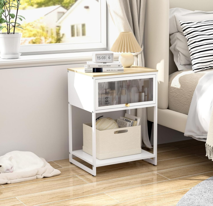Nightstand, End Table with Cute Storage for Bedroom Furniture,Bed Side Table for Kids Nightstand,Bedside Table for Girls Bedroom Furniture,Living Room,Dorm,White