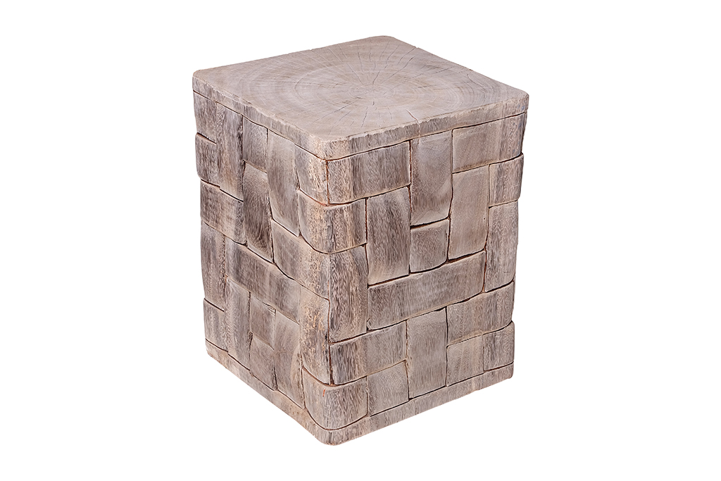 Stool Kayu-Bentuk Persegi Anyaman Kayu