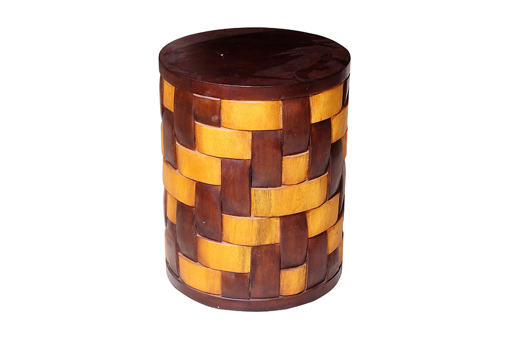 Stool kayu-Bulat Motif Anyam