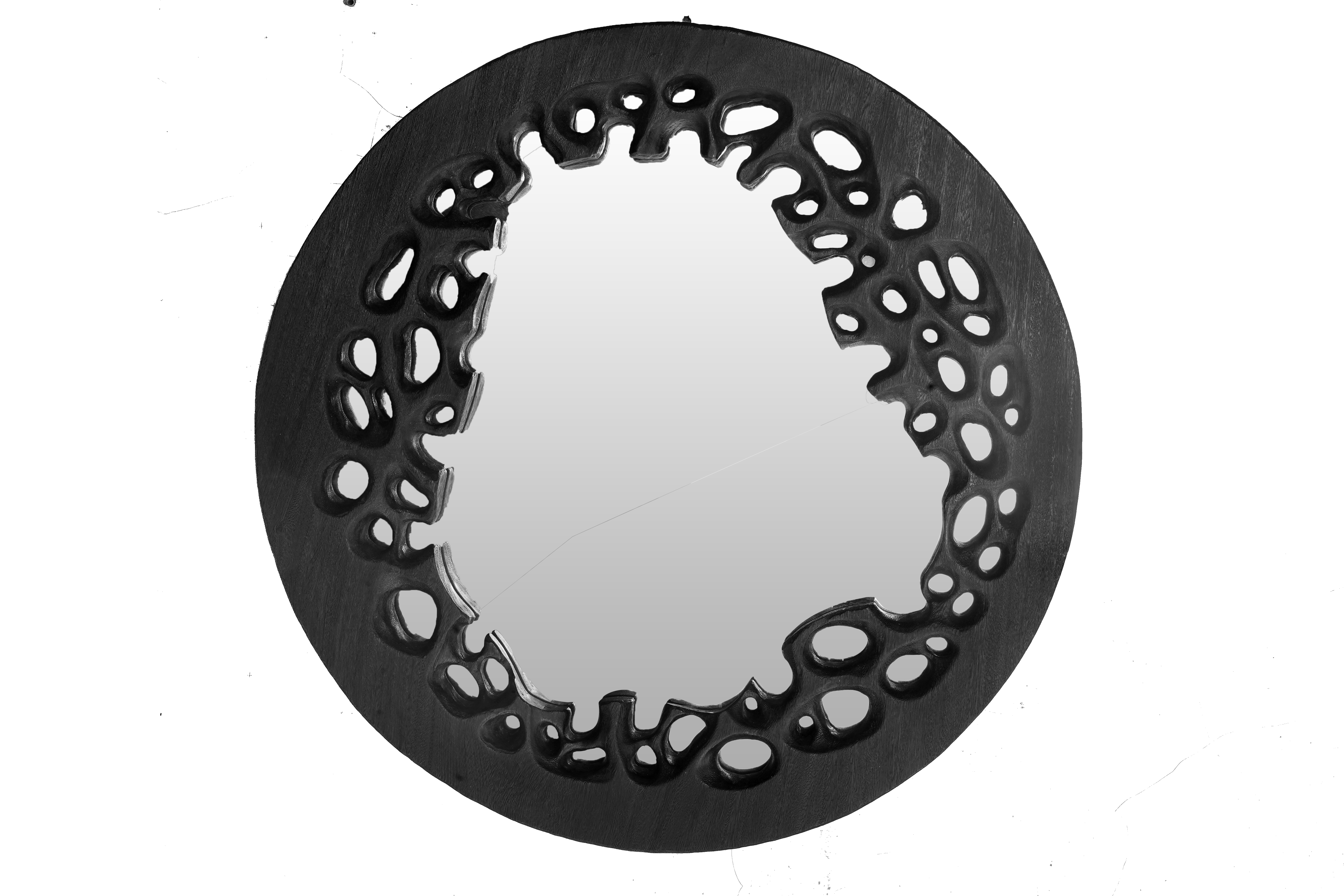 Cermin Kayu-Bulat Frame Hitam Abstrak