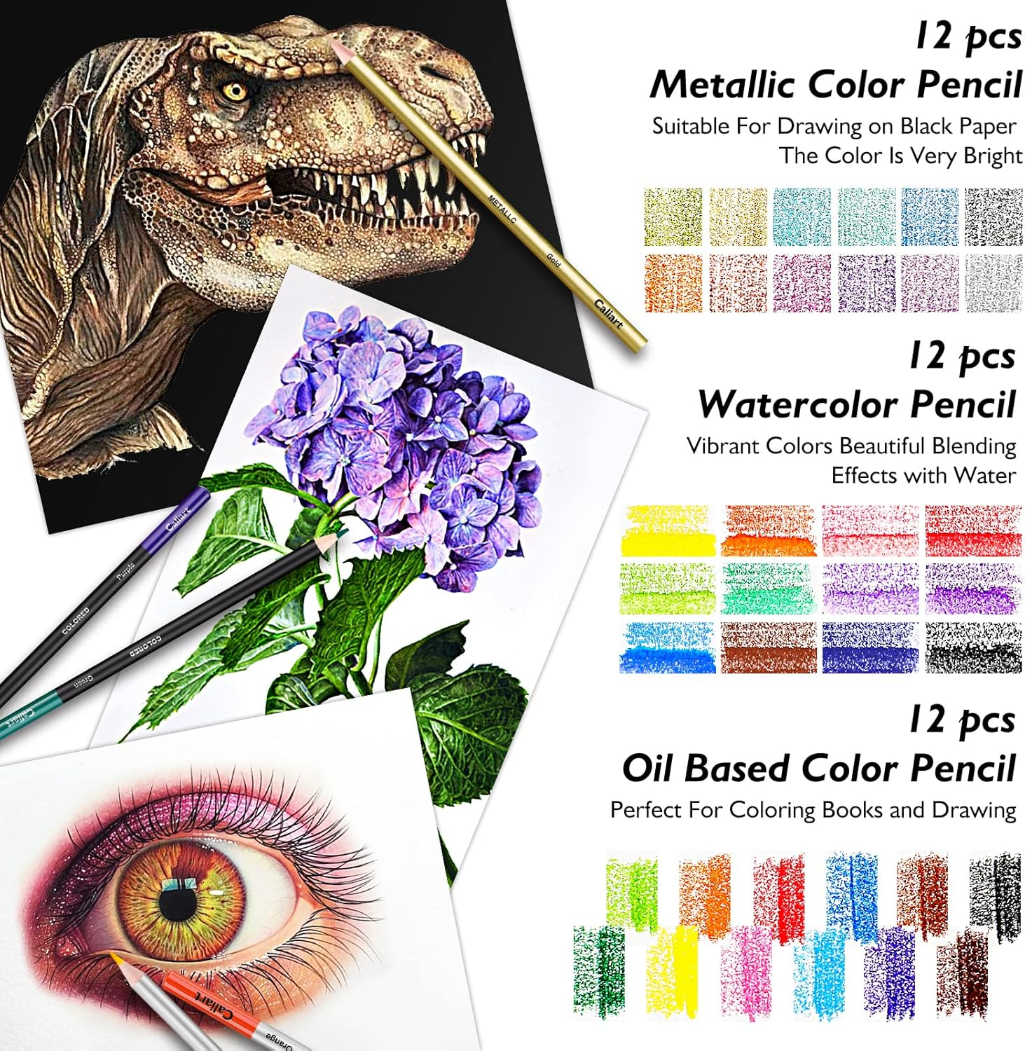 CALIART 176PCS ART SUPPLIES SKETCHING KIT WITH 100 SHEETS 3-COLOR SKETCH BOOK, GRAPHITE COLORED CHARCOAL WATERCOLOR & METALLIC PENCILS, SCHOOL SUPPLIES GIFTS FOR ARTISTS ADULTS TEENS GIRLS BOYS KIDS