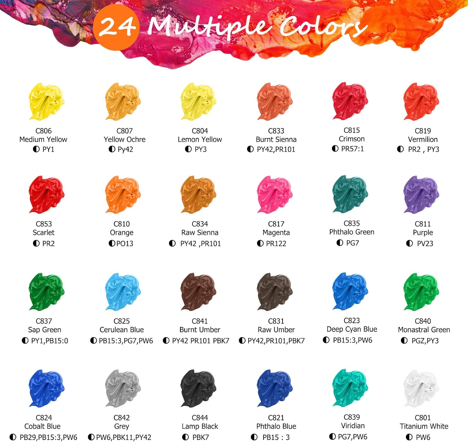 CALIART ACRYLIC PAINT SET WITH 12 BRUSHES, 24 COLORS (59ML, 2OZ) ART CRAFT PAINTS GIFTS FOR ARTISTS KIDS BEGINNERS & PAINTERS, HALLOWEEN PUMPKIN CANVAS CERAMIC ROCK PAINTING KIT ART SUPPLIES