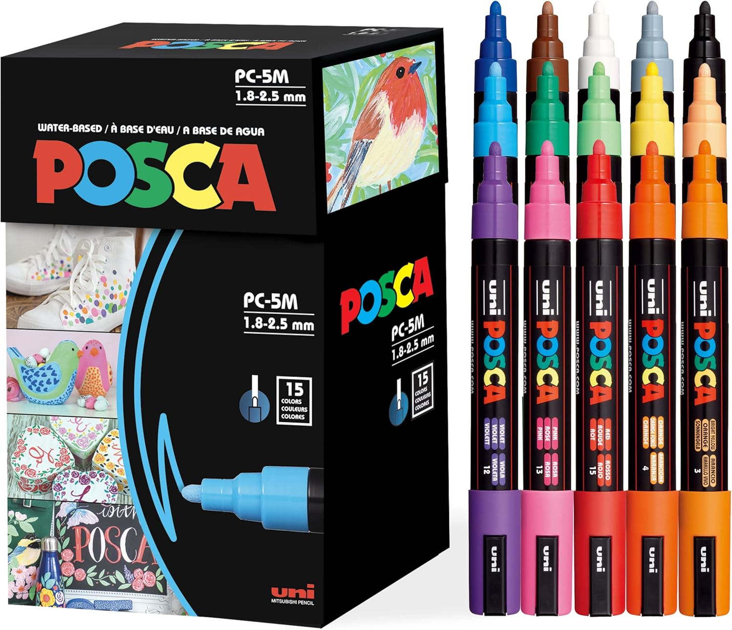 15 POSCA PAINT MARKERS, 5M MEDIUM POSCA MARKERS SET WITH REVERSIBLE TIPS OF ACRYLIC PAINT PENS | POSCA PENS FOR ART SUPPLIES, FABRIC PAINT, FABRIC MARKERS, PAINT PEN, ART MARKERS