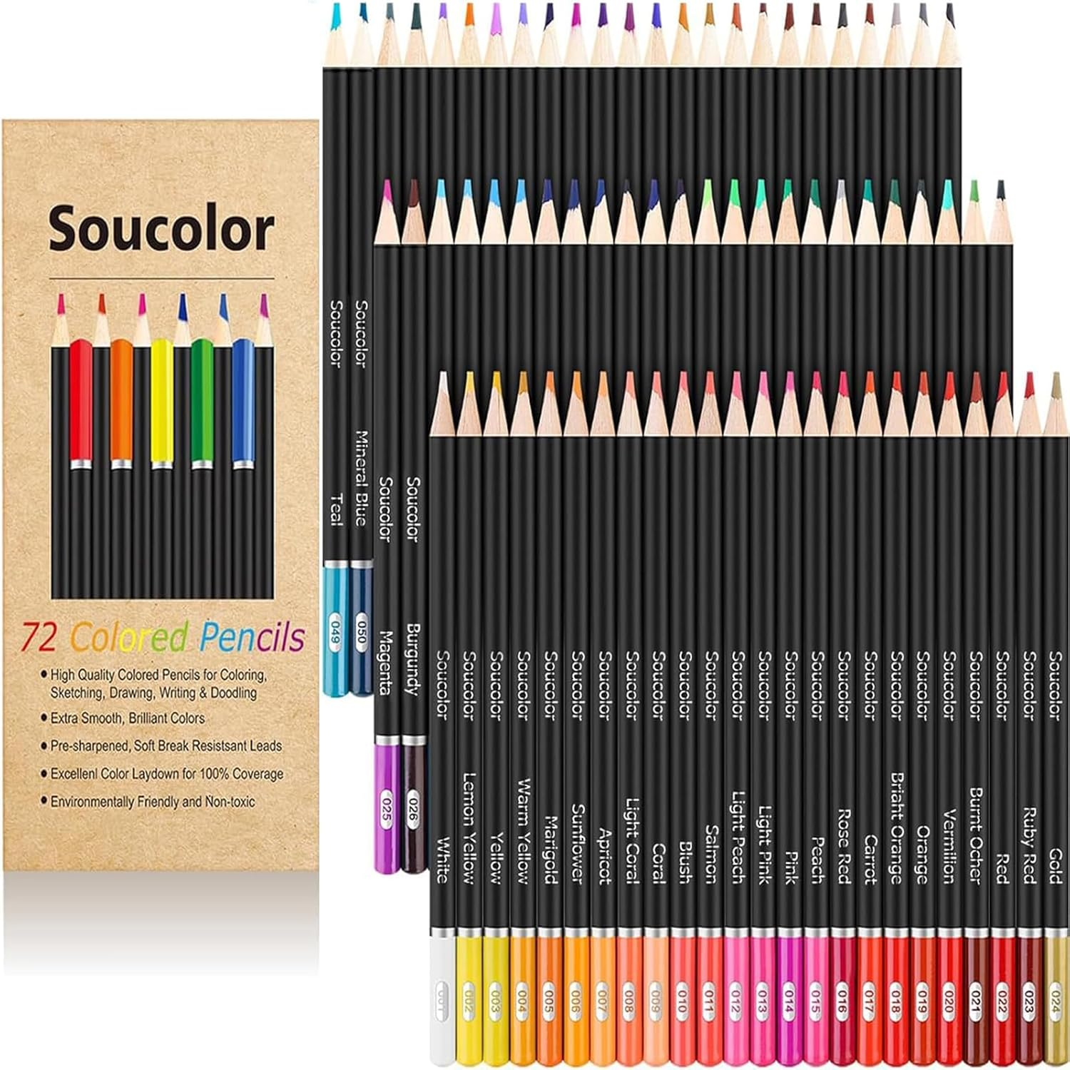 SOUCOLOR 72-COLOR COLORED PENCILS FOR ADULT COLORING BOOKS, BACK TO SCHOOL SUPPLIES, SOFT CORE ARTIST SKETCHING DRAWING PENCILS DRAWING SUPPLIES, ART SUPPLIES KIT FOR ADULTS KIDS, COLORING PENCILS SET