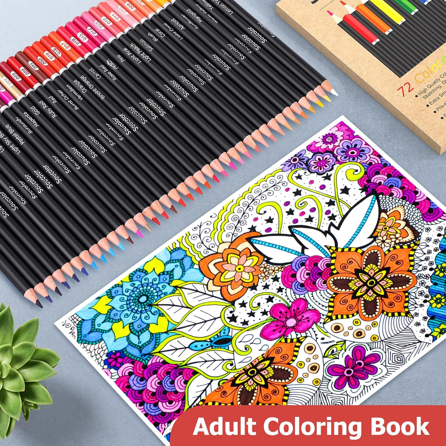 SOUCOLOR 72-COLOR COLORED PENCILS FOR ADULT COLORING BOOKS, BACK TO SCHOOL SUPPLIES, SOFT CORE ARTIST SKETCHING DRAWING PENCILS DRAWING SUPPLIES, ART SUPPLIES KIT FOR ADULTS KIDS, COLORING PENCILS SET