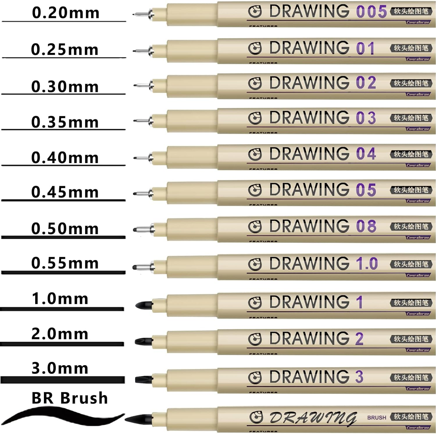 MICRO FINELINER DRAWING ART PENS: 12 BLACK FINE LINE WATERPROOF INK SET ARTIST SUPPLIES ARCHIVAL INKING MARKERS LINER PROFESSIONAL SKETCH OUTLINE ANIME SKETCHING WATERCOLOR ZENTANGLE GIFT STUFF