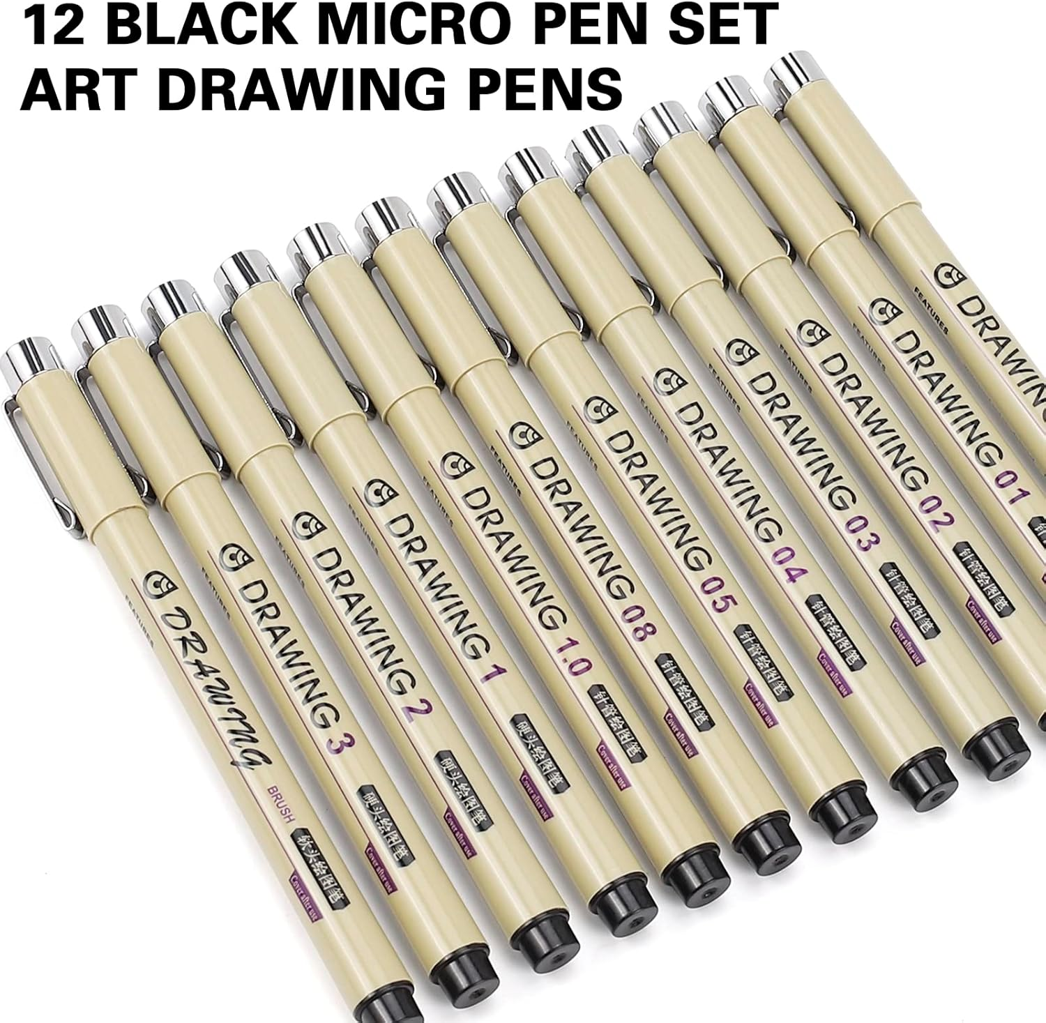 MICRO FINELINER DRAWING ART PENS: 12 BLACK FINE LINE WATERPROOF INK SET ARTIST SUPPLIES ARCHIVAL INKING MARKERS LINER PROFESSIONAL SKETCH OUTLINE ANIME SKETCHING WATERCOLOR ZENTANGLE GIFT STUFF