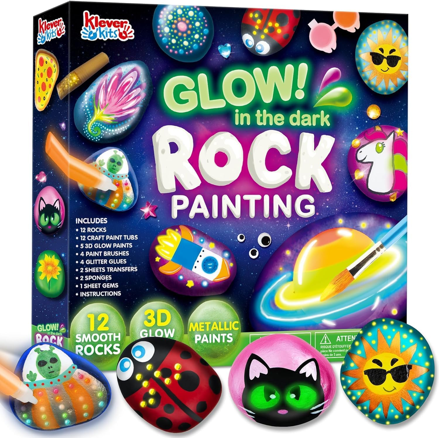 JOYIN ROCK PAINTING KIT - GLOW IN THE DARK ROCK KIT, ARTS AND CRAFTS FOR KIDS AGES 6-12, ART SUPPLIES TOY, KIDS CRAFT PAINT KITS, ARTS & CRAFTS FOR BOYS GIRLS BIRTHDAY PARTY GIFT TOY