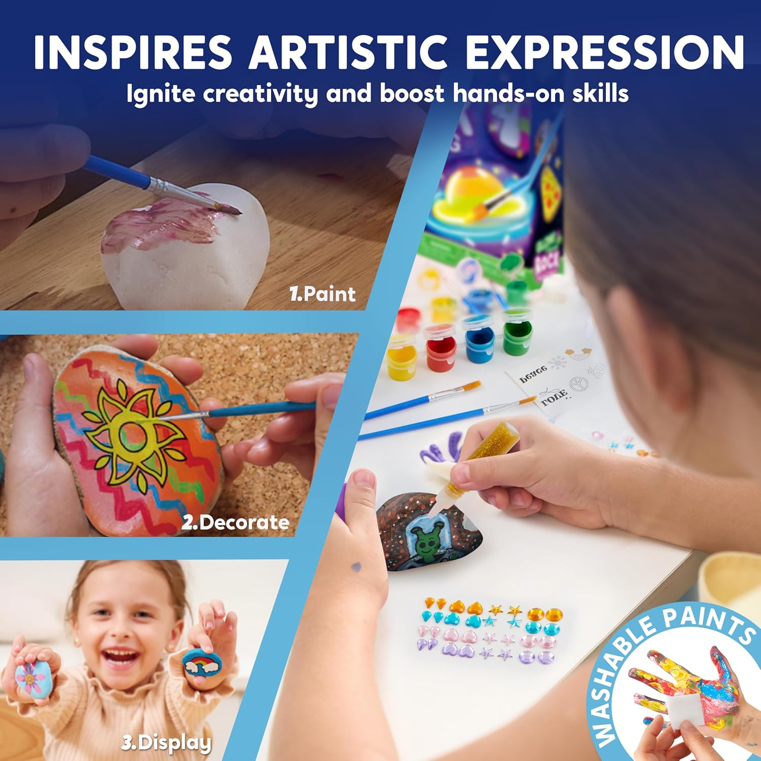 JOYIN ROCK PAINTING KIT - GLOW IN THE DARK ROCK KIT, ARTS AND CRAFTS FOR KIDS AGES 6-12, ART SUPPLIES TOY, KIDS CRAFT PAINT KITS, ARTS & CRAFTS FOR BOYS GIRLS BIRTHDAY PARTY GIFT TOY