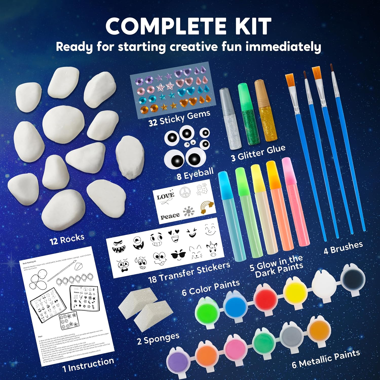 JOYIN ROCK PAINTING KIT - GLOW IN THE DARK ROCK KIT, ARTS AND CRAFTS FOR KIDS AGES 6-12, ART SUPPLIES TOY, KIDS CRAFT PAINT KITS, ARTS & CRAFTS FOR BOYS GIRLS BIRTHDAY PARTY GIFT TOY