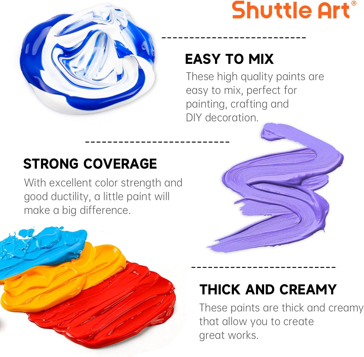SHUTTLE ART ACRYLIC PAINT SET, 36 COLORS ACRYLIC PAINT WITH BRUSHES & PALETTE, 2OZ BOTTLES, RICH PIGMENTS NON-TOXIC PAINT FOR ARTISTS KIDS & ADULTS, ART SUPPLIES FOR CANVAS ROCK CERAMIC WOOD PAINTING