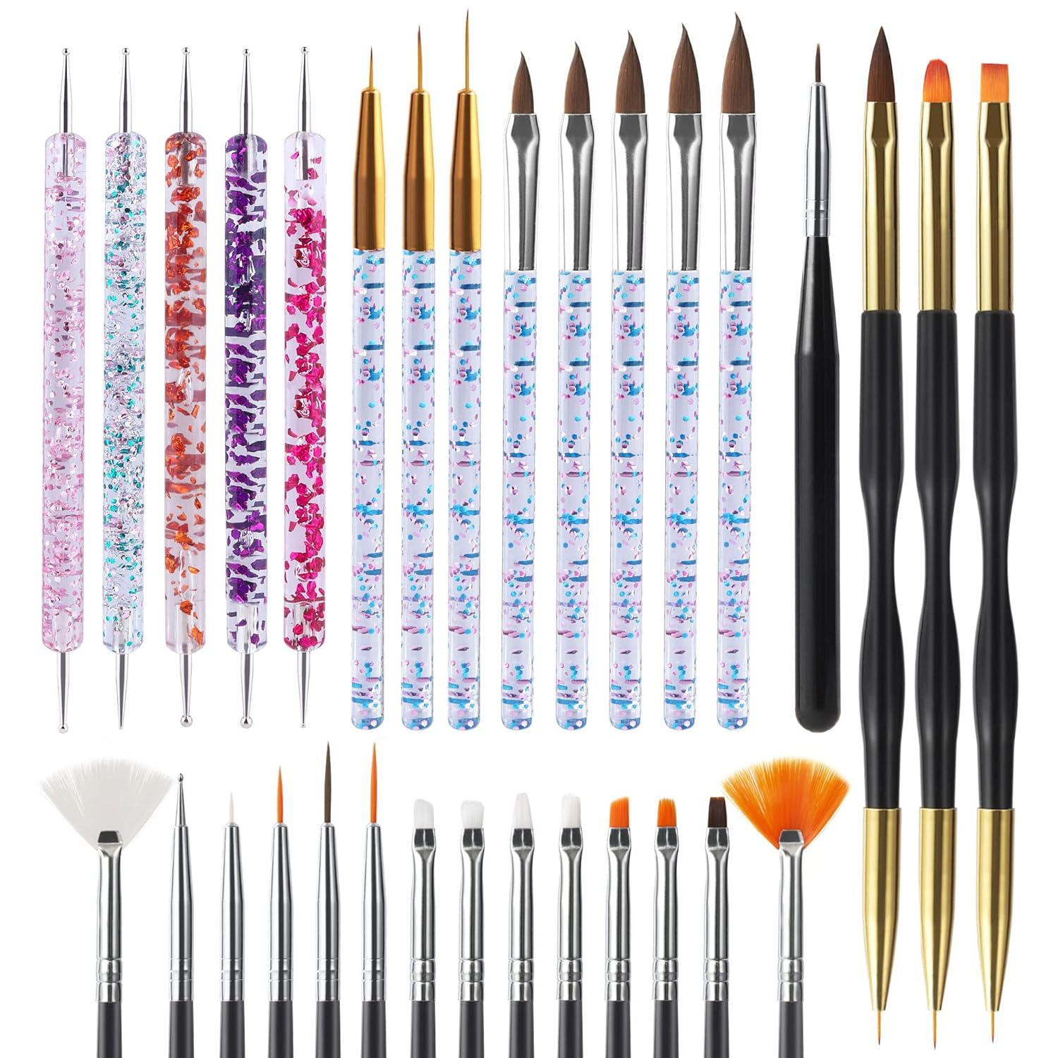 ARTDONE 31PCS NAIL ART BRUSHES, NAIL ART TOOL SET, NAIL DOTTING TOOLS, NAIL DUST BRUSH, STRIPING NAIL ART BRUSHES FOR LONG LINES, NAIL DRAWING PEN FOR NAIL DESIGN