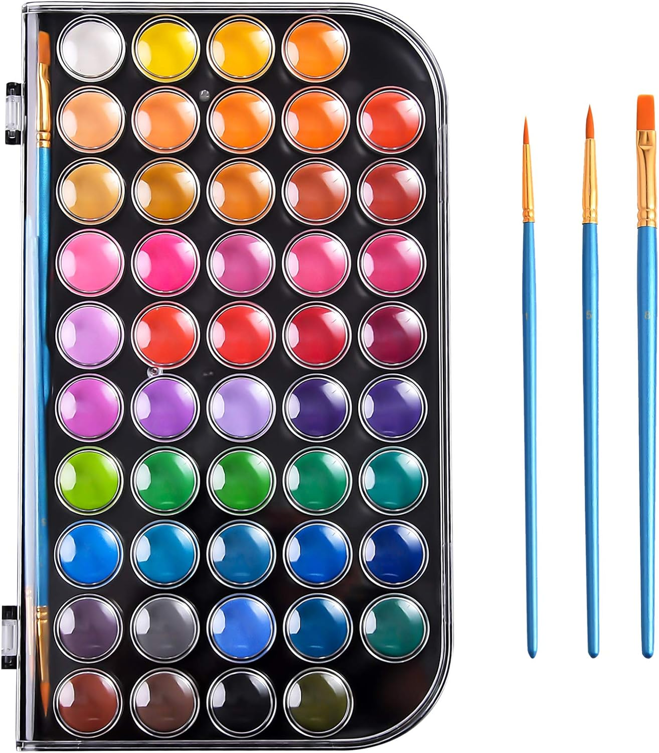 UPGRADED 48 COLORS WASHABLE WATERCOLOR PAINT SET WITH 3 BRUSHES AND PALETTE, NON-TOXIC PAINTS SETS FOR KIDS, ADULTS, BEGINNERS ARTISTS, MAKE YOUR PAINTING TALK
