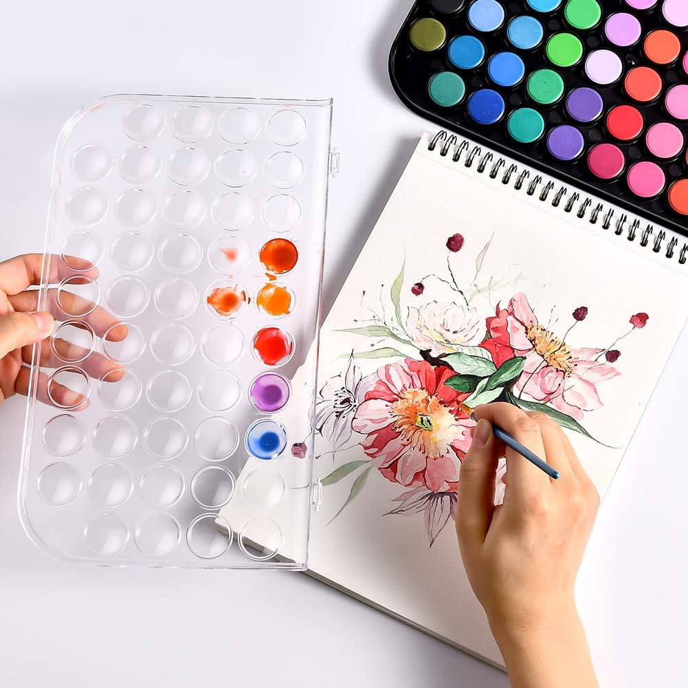 UPGRADED 48 COLORS WASHABLE WATERCOLOR PAINT SET WITH 3 BRUSHES AND PALETTE, NON-TOXIC PAINTS SETS FOR KIDS, ADULTS, BEGINNERS ARTISTS, MAKE YOUR PAINTING TALK