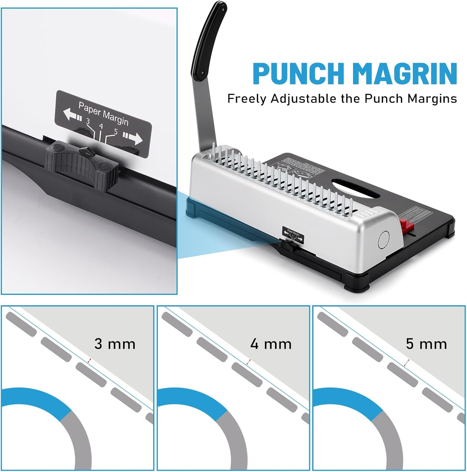 BINDING MACHINE, BOOK BINDER MACHINE 21-HOLES, 450 SHEETS, COMB BINDING MACHINE WITH STARTER KIT 100 PCS 3/8'' COMB BINDING SPINES, SPIRAL BINDING MACHINE FOR LETTER SIZE, A4, A5 OR SMALLER SIZES