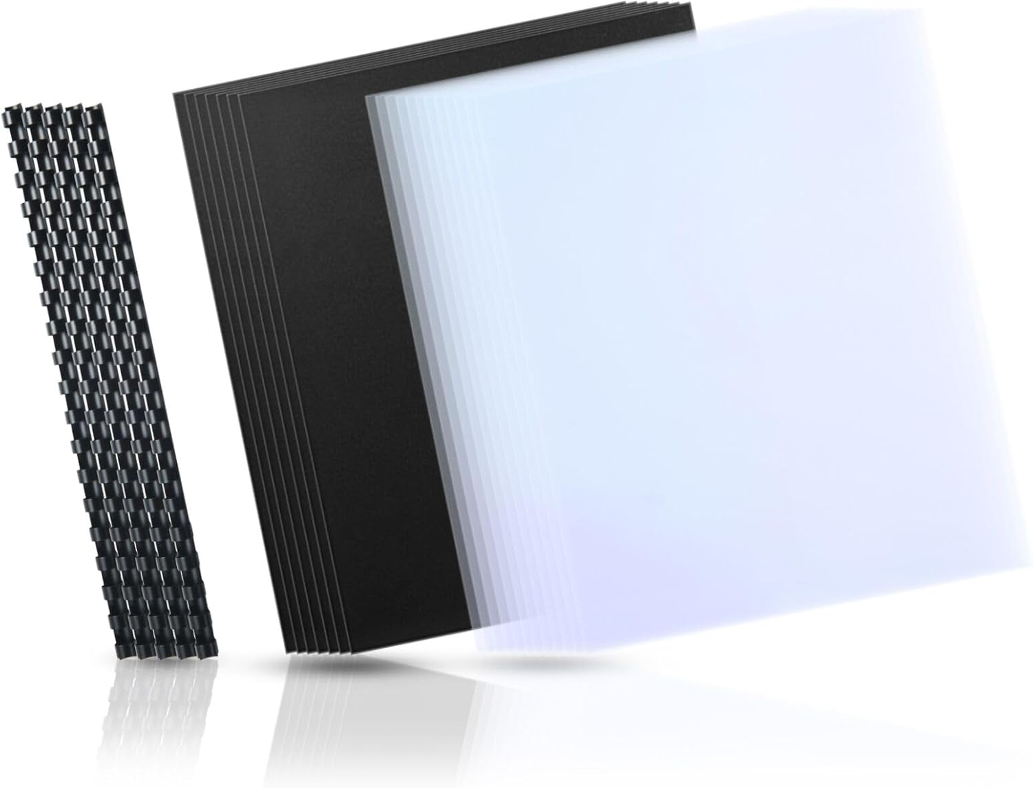HOUYEE 180 PACK BINDING COVERS SET: 60 PCS OF BLACK BINDING COMBS IN 3/8 INCH DIAMETER, 8.5X11 INCHES, 60 PCS 10 MIL CLEAR BINDING COVERS, 60 PCS 12MIL SAND TEXTURE POLY BINDING COVERS, LETTER SIZE