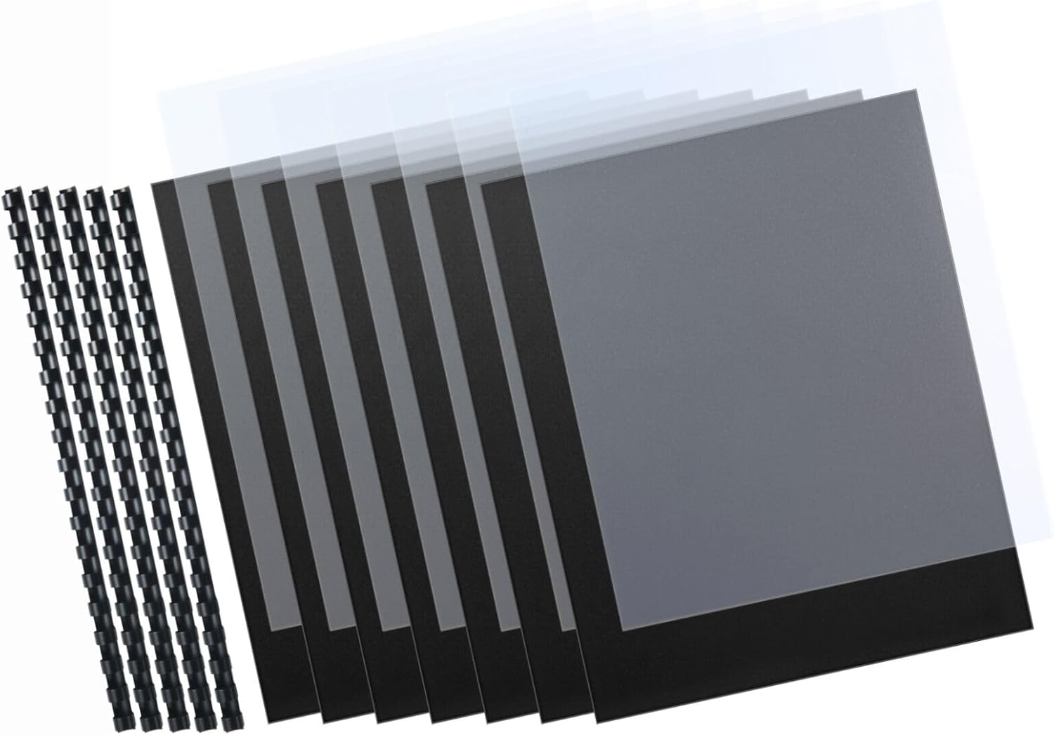 HOUYEE 180 PACK BINDING COVERS SET: 60 PCS OF BLACK BINDING COMBS IN 3/8 INCH DIAMETER, 8.5X11 INCHES, 60 PCS 10 MIL CLEAR BINDING COVERS, 60 PCS 12MIL SAND TEXTURE POLY BINDING COVERS, LETTER SIZE