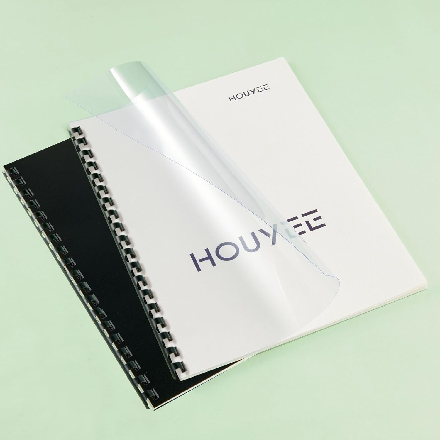 HOUYEE 180 PACK BINDING COVERS SET: 60 PCS OF BLACK BINDING COMBS IN 3/8 INCH DIAMETER, 8.5X11 INCHES, 60 PCS 10 MIL CLEAR BINDING COVERS, 60 PCS 12MIL SAND TEXTURE POLY BINDING COVERS, LETTER SIZE