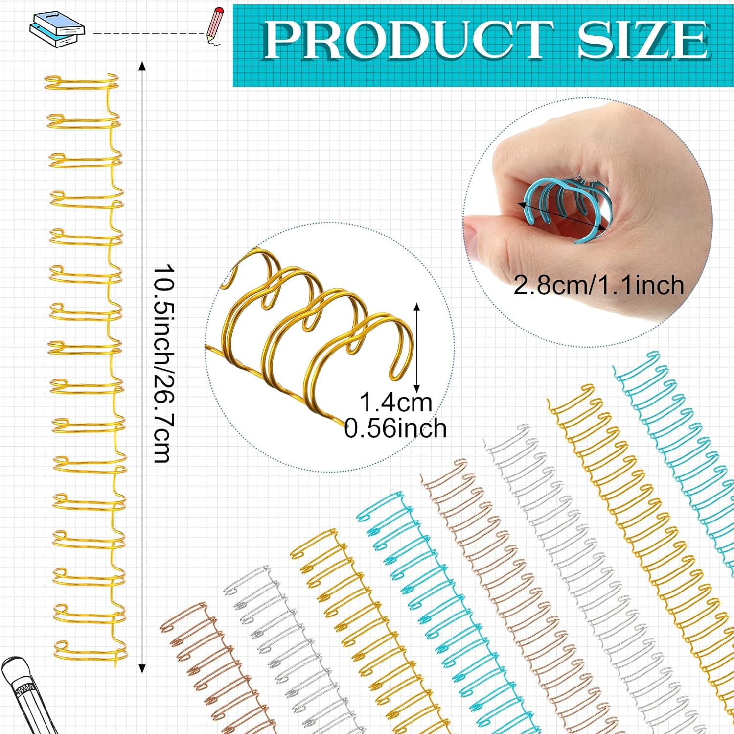 CHENGU 20 PCS CINCH WIRE BINDING WIRE TWIN BINDING SPINES TWIN LOOP WIRE BINDING SPINES DOUBLE BINDING RING COIL FOR DOCUMENT NOTEBOOK FILE MAKING (9/16 INCH, FRESH COLORS)