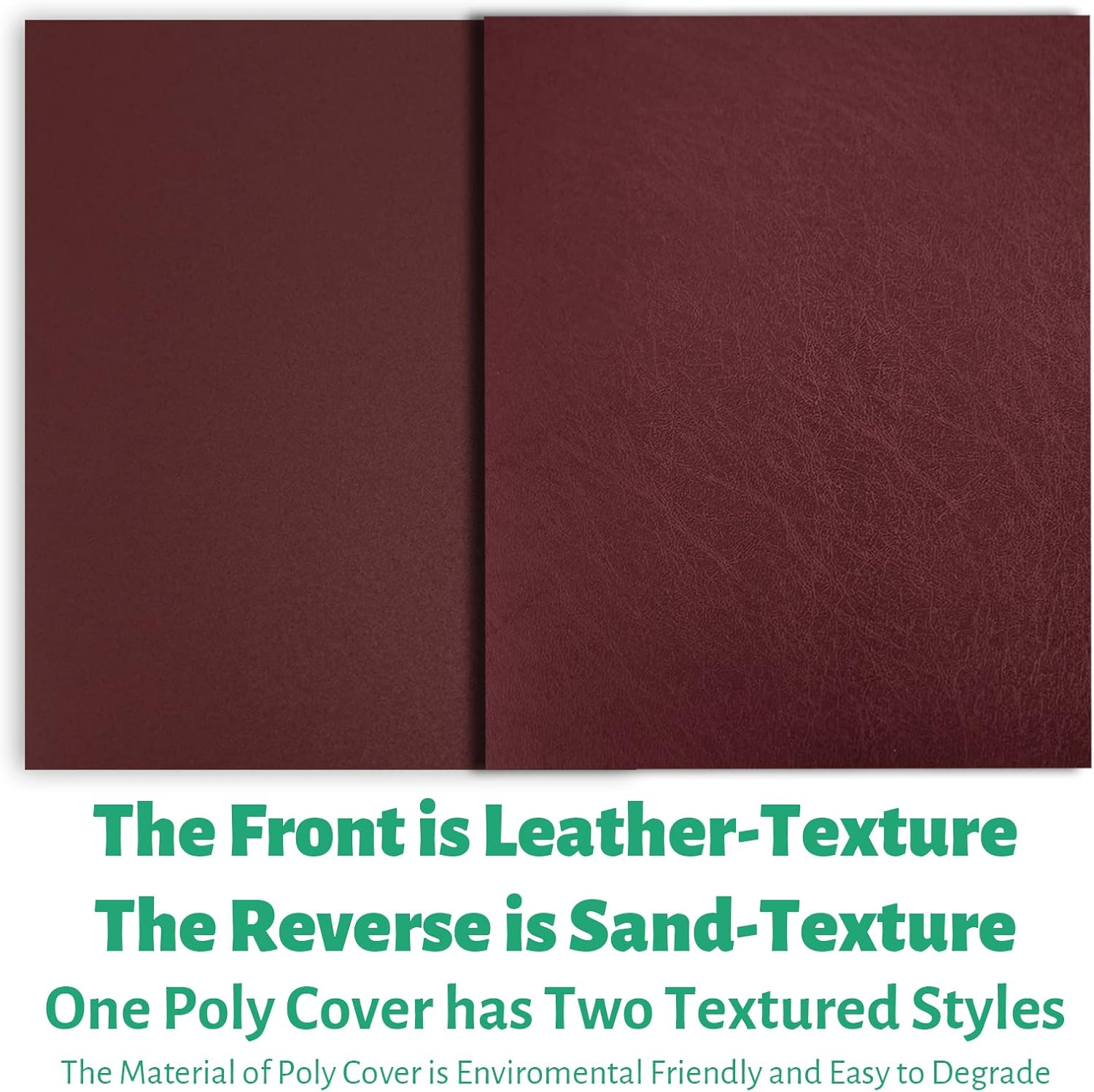 BINDITEK 50 PACK 16 MIL LEATHER TEXTURED POLYCOVERS - BINDING PRESENTATION COVERS FOR BUSINESS REPORTS AND PROPOSALS 8-1/2 X 11 INCHES, MAROON BINDING BACK COVERS, OFFICE SUPPLIES