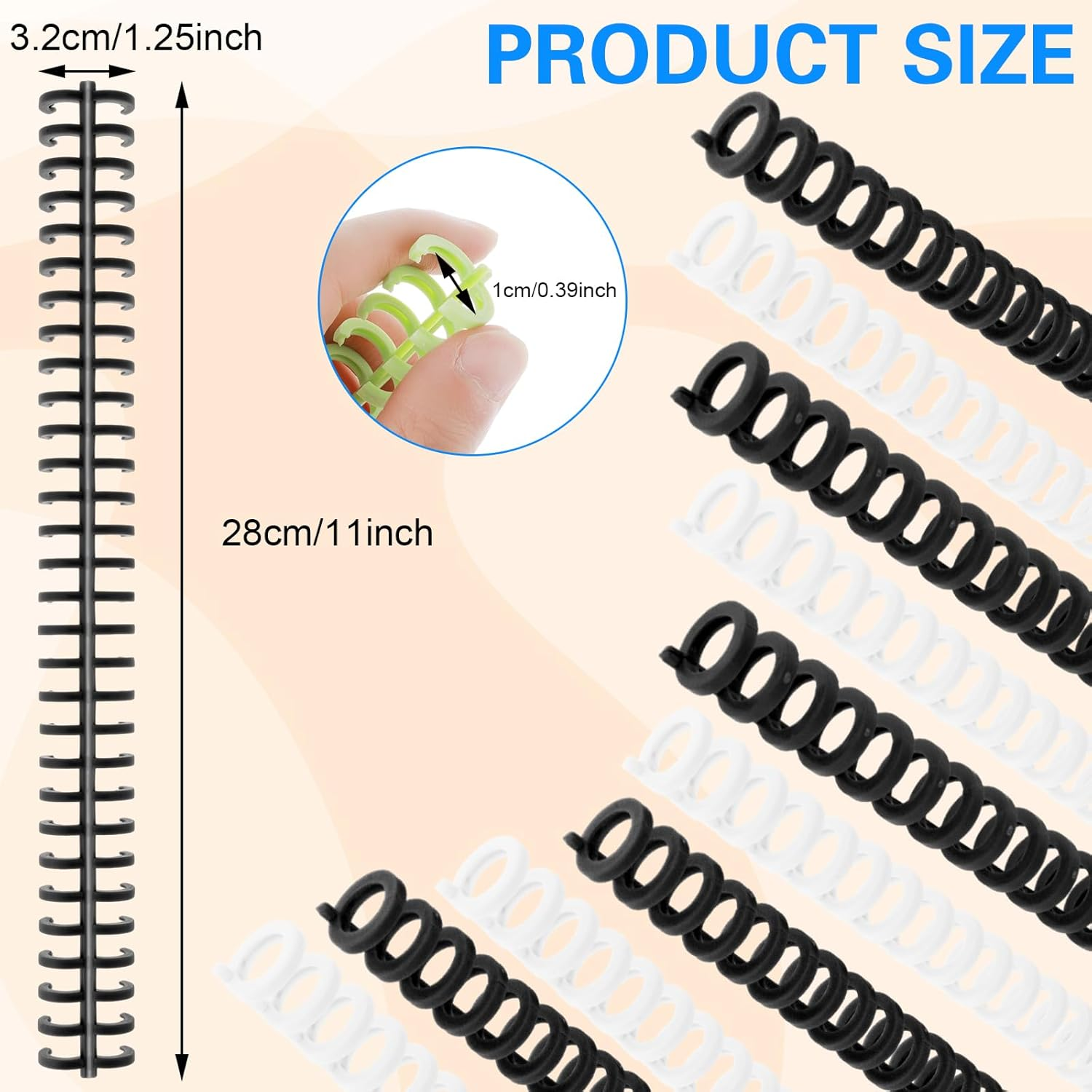 10 PCS BINDING COMBS 30 RINGS COMB BINDING SPINES COIL BINDING MACHINE PLASTIC SPIRAL BOOK BINDER FOR TEACHER STUDENT DOCUMENT NOTEBOOK FILE MAKING, BLACK WHITE, 3/8 INCH